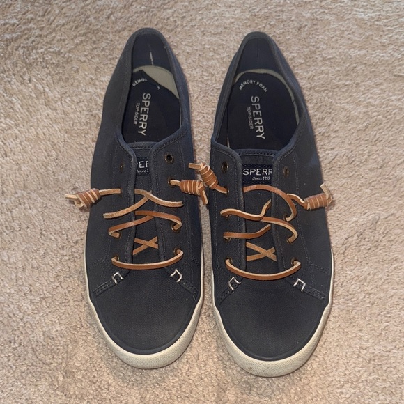 Sperry Shoes - Sperry Dark Blue Sneakers with Brown Laces